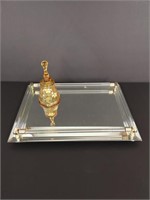 Beautiful mirror glass display & signed Glass bell