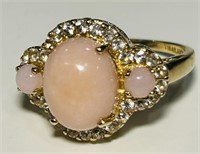 10KT YELLOW GOLD CORAL & WHITE SAPPHIRE RING