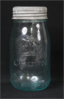 Antique Aqua Crown Canning Jar