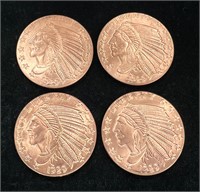 Lot of Four Indian Head 1 oz. .999 Copper Rounds