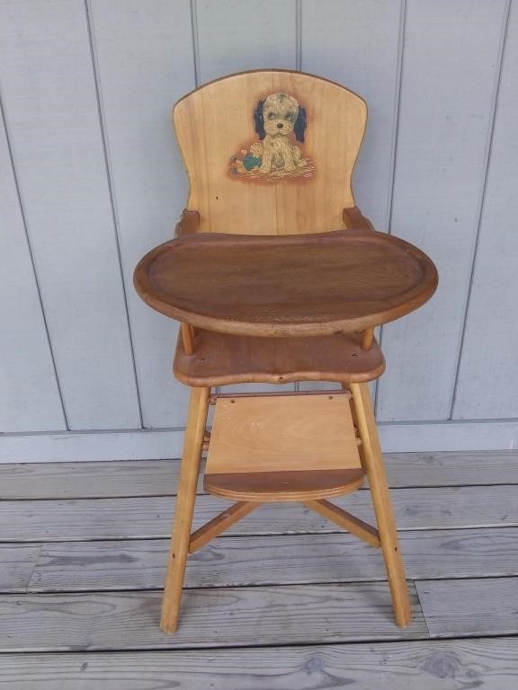 F1) Antique Wooden High Chair, wear and use