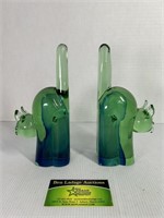 Pair of Green Glass Cat Bookends
