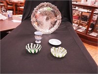 Two green ribbon glass 4 1/2" bowls,