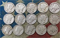 15 COMMON DATE MERCURY DIMES