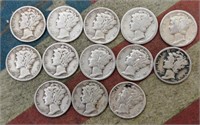 13 COMMON DATE MERCURY DIMES