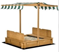 Wooden Sandbox w/Benches & Canopy