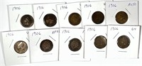 (10) 1906 Indian Head Cent Penny Lot