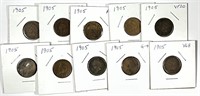 (10) 1905 Indian Head Cent Penny Lot