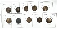 (10) 1904 Indian Head Cent Penny Lot