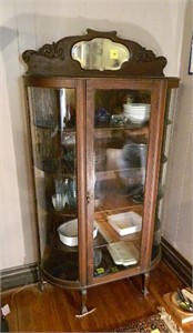 Antique Curio Cabinet - Curved Glass