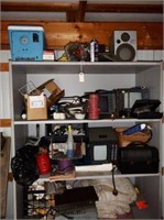 Metal rack and contents: parts, cooler, weights,