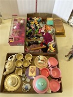 Barbie doll, doll clothes and tea set