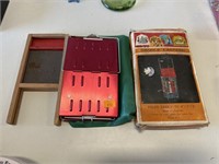 Miniature washboard, candle lantern and misc