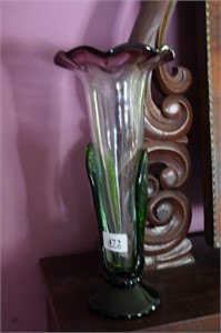 Hand Blown Czech Style Amethyst & Green Vase