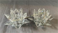 (2) Crystal lily candle holders, Bougeoirs à lys