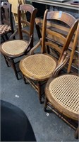 Three antique chairs with hand caning