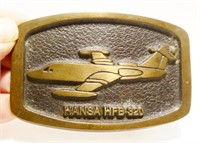 Vtg Hansa HFB-320 Fighter Jet Brass Belt Buckle