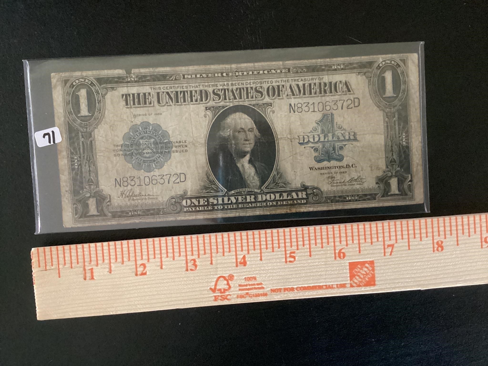 ,1923 US ONE DOLLAR SILVER CERTIFICATE