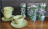 Retro Drink Glasses and Coffee Cups and Saucers