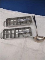 Vintage Metal Ice Cube Trays & Soup Ladle