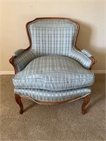 Vintage Plaid Blue Fabric Arm Chair