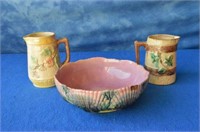 Majolica Art Pottery Bowl and Pitchers