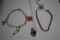 Sterling Jewelry,Charm & Adjustable Bracelet & Red