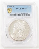 PCGS GRADED 1885-S MORGAN SILVER DOLLAR AU58