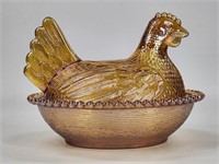 VINTAGE GLASS HEN ON NEST