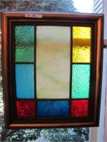 EARLY TEXTURED STAINED GLASS IN A FRAME 22X26"
