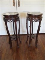 ORIENTAL MARLBE TOP PLANT STANDS,  CARVED CIR 1980
