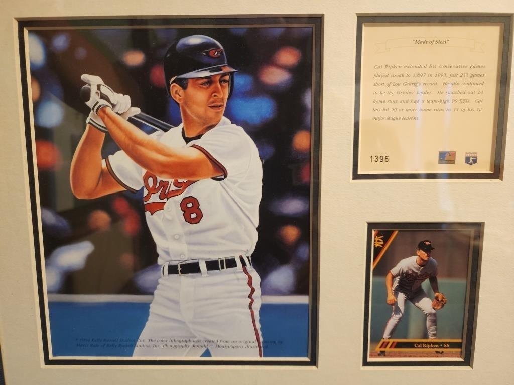 Cal Ripken #1396 Framed Lithograph & Baseball Card