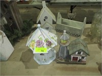 3 decorative birdhouses, decorative bird tray