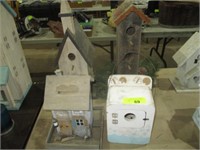 3 decorative birdhouses, decorative bird feeder