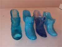 4 Fenton blue glass shoes boots.