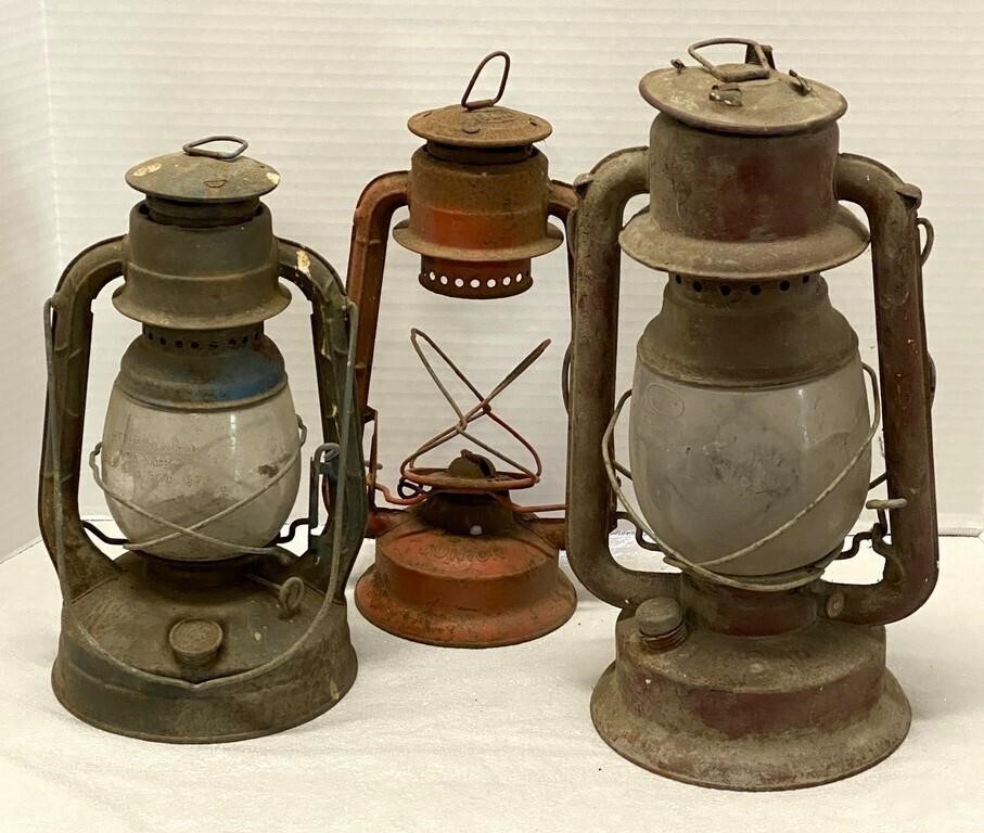 Three Antique Barn Lanterns