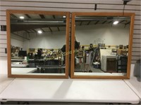 2 - 44" by 40" wooden framed wall mirrors