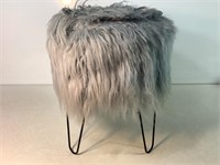 Stool W/Grey Fur Like Fabric, 17in a tall X 14in