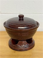 Vtg  MarCrest Daisy Dot Brown Dutch Oven w stand