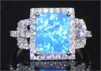 Radiant Cut Blue Fire Opal & White Topaz Ring