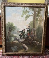 Large Oil on canvas boar hunting