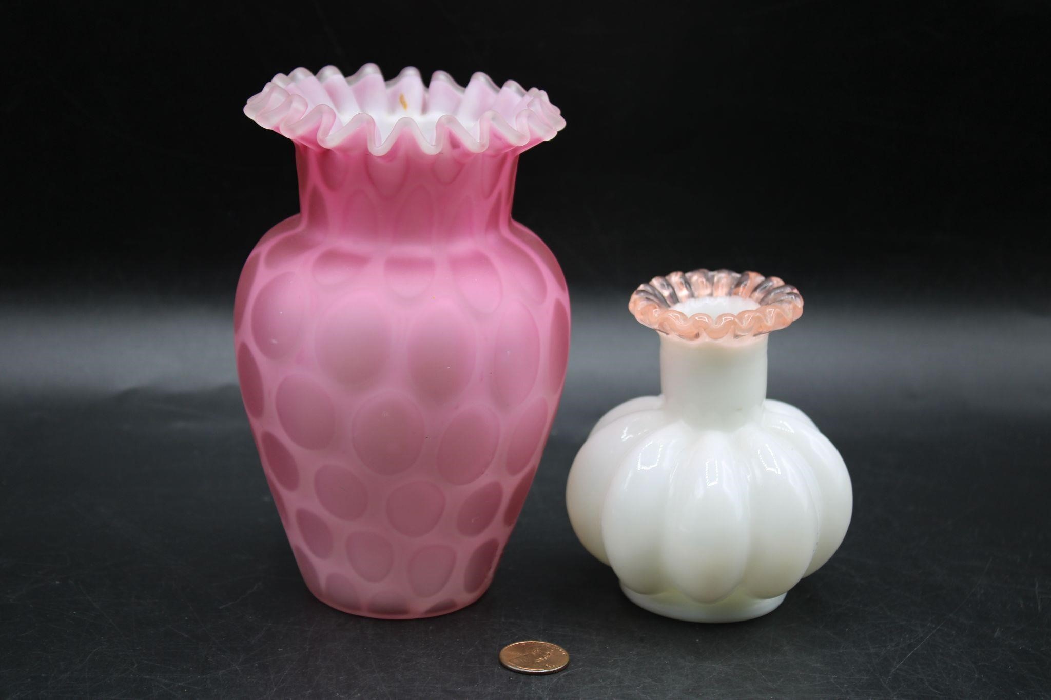 Victorian Pink Satin Vase & Fenton Perfume Bottle