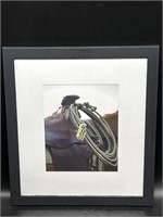 Framed Western Photo of Saddle and Lasso