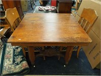 Vintage oak five-legged table with two non-