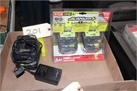 2 NEW RYOBI LITHIUM BATTERIES AND CHARGER
