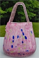 Hand Made One Of A Kind Pink Art Glass Purse Vase