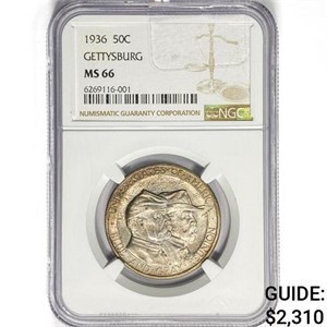 1936 Gettysburg Half Dollar NGC MS66