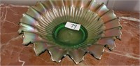 Northwood green carnival glass bowl 9 1/4 inches