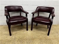 (2) Burgundy Leather Upholstered Arm Chairs