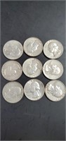 9 - 1960's silver quarters